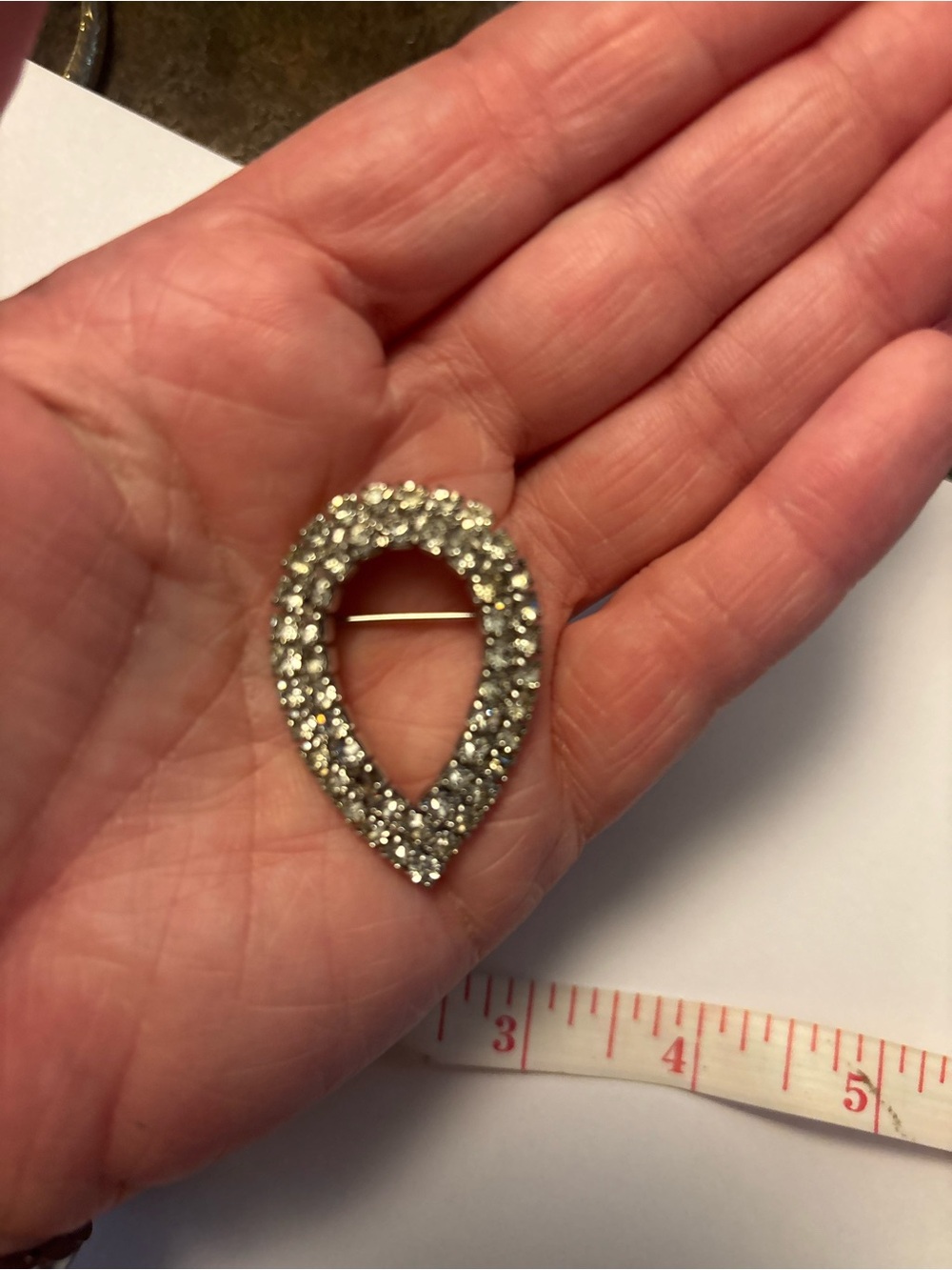 Silver-Tone Teardrop Crystal Pin Brooch - Silver